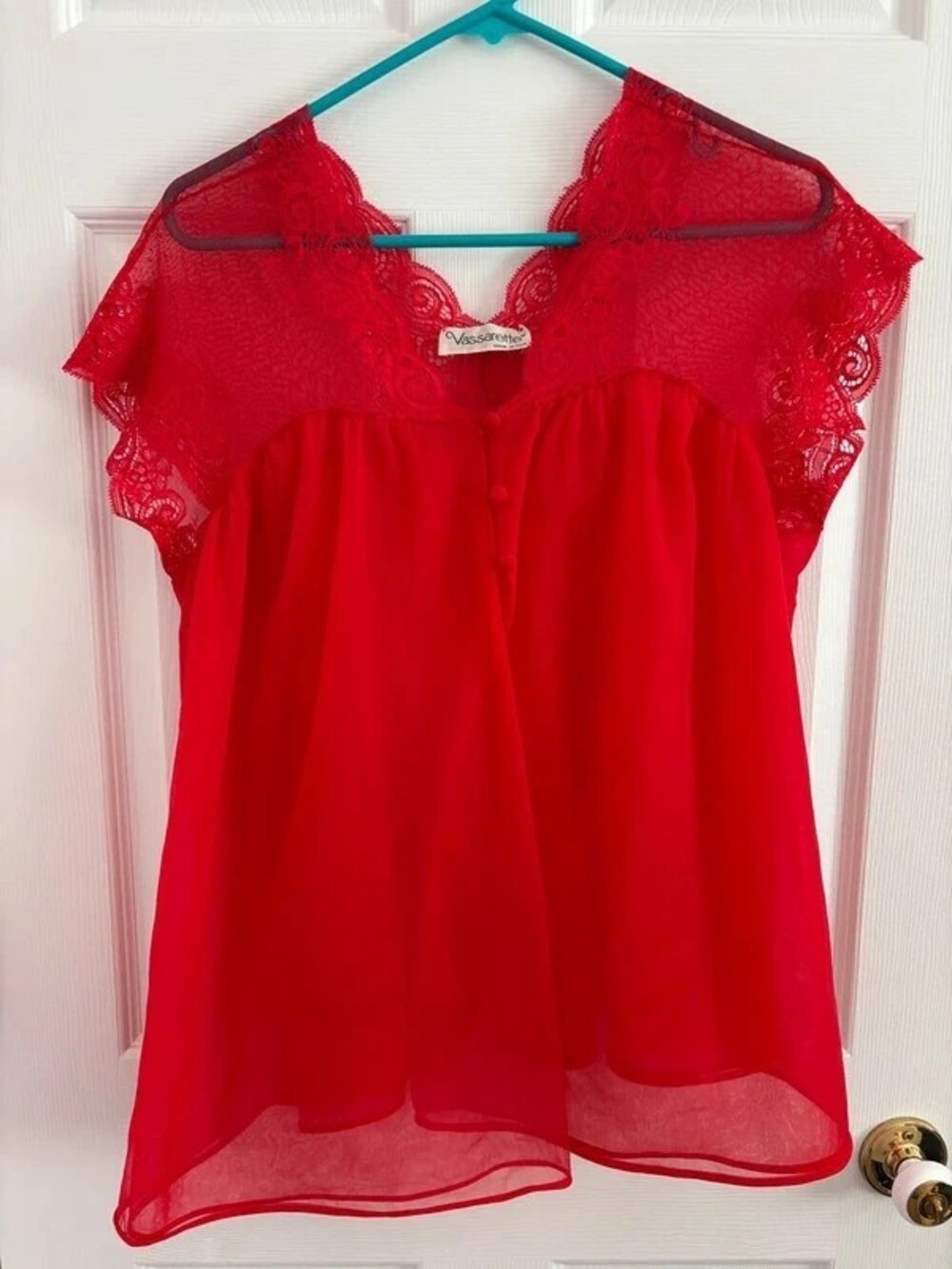 VTG Red Lace Babydoll Bed Jacket Lingerie Made USA